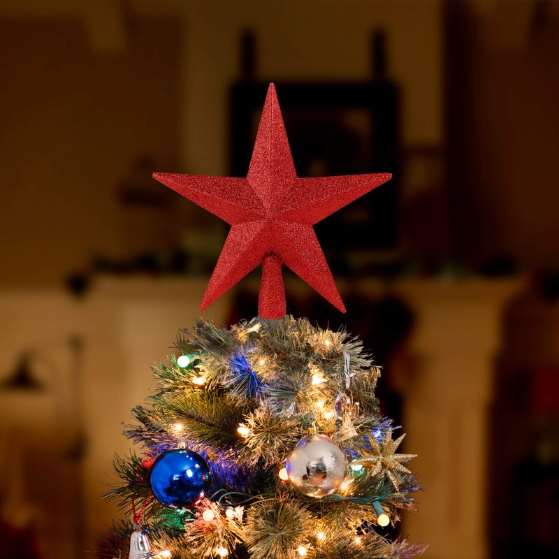 Ornativity Glitter Star Tree Topper - Christmas Red Decorative Holiday Trees Toppers Sparkle Bethlehem Star Decor Xmas Ornament 8" - Image 3